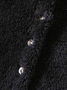 Baby Girl Plush Hooded Padded Coat - Black - View 4