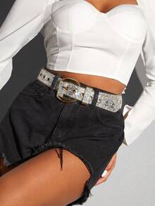 SHEIN SXY 女性閃閃發光裝飾用品時尚百搭腰皮帶