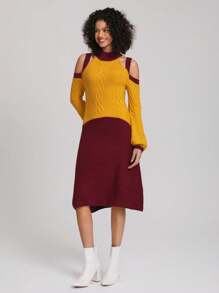 Abelis Designer Farbblock Cut-Out Carmen-Ausschnitt elegantes Pulloverkleid, für Urlaub, Party, Vacation, Geburtstags-Outfits, Festivals, Ibiza-Looks, Hochzeit, Abendkleid