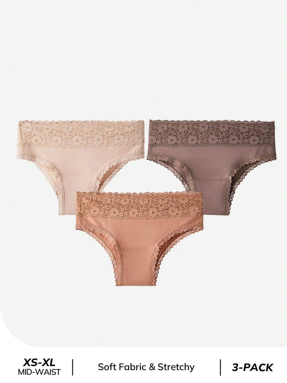 3-Pack Mid Waist Basics Airy Cotton Cheeyk Women Underwear Panties Set-Earthy Tones