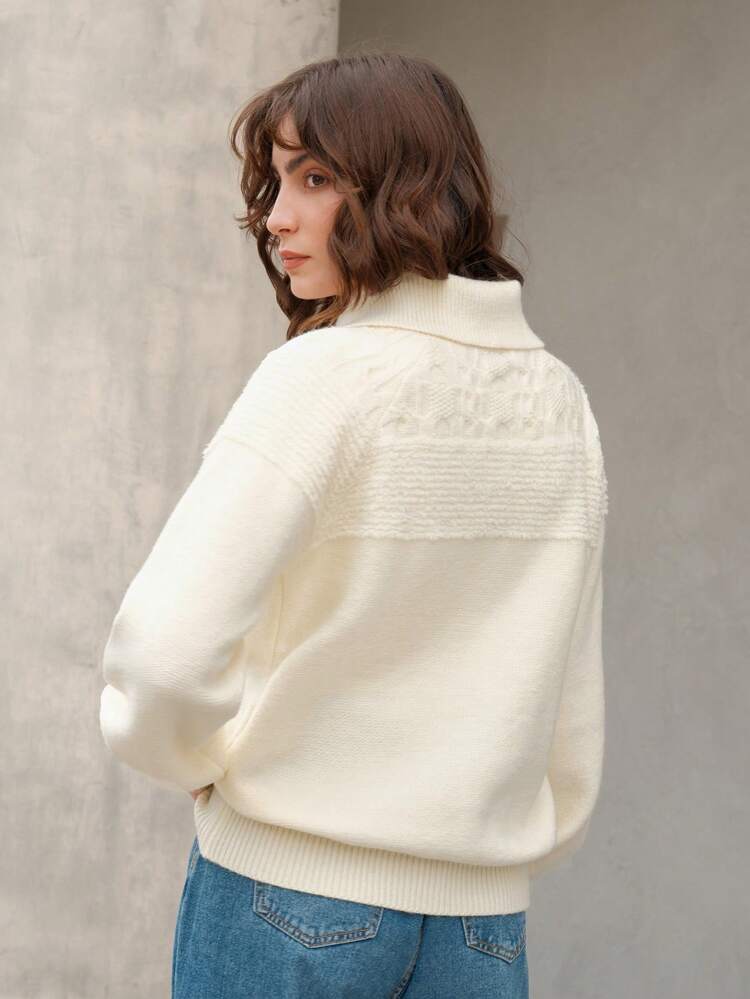 Maglione a collo rovesciato con spalle scoperte, lavorato a maglia, per l'autunno e l'inverno, da donna