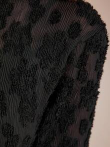 Modelyn Mock Neck Floral Jacquard Blouse - Black - View 4