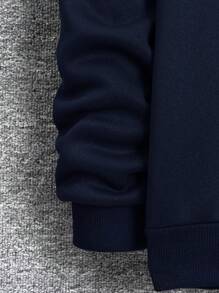 Manfinity Dauomo 男士收音機和字母圖案加絨內裏運動衫 - 藏蓝色 - 查看 4