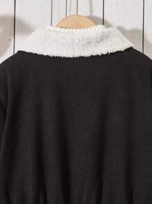 SHEIN Tween Girls' Color Block Lapel Collar Long Sleeve Woolen Coat