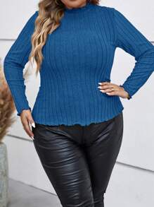 SHEIN LUNE Hơn Ren Mộc nhĩ Cổ giả Áo thun - Xanh đậm - Xem 4