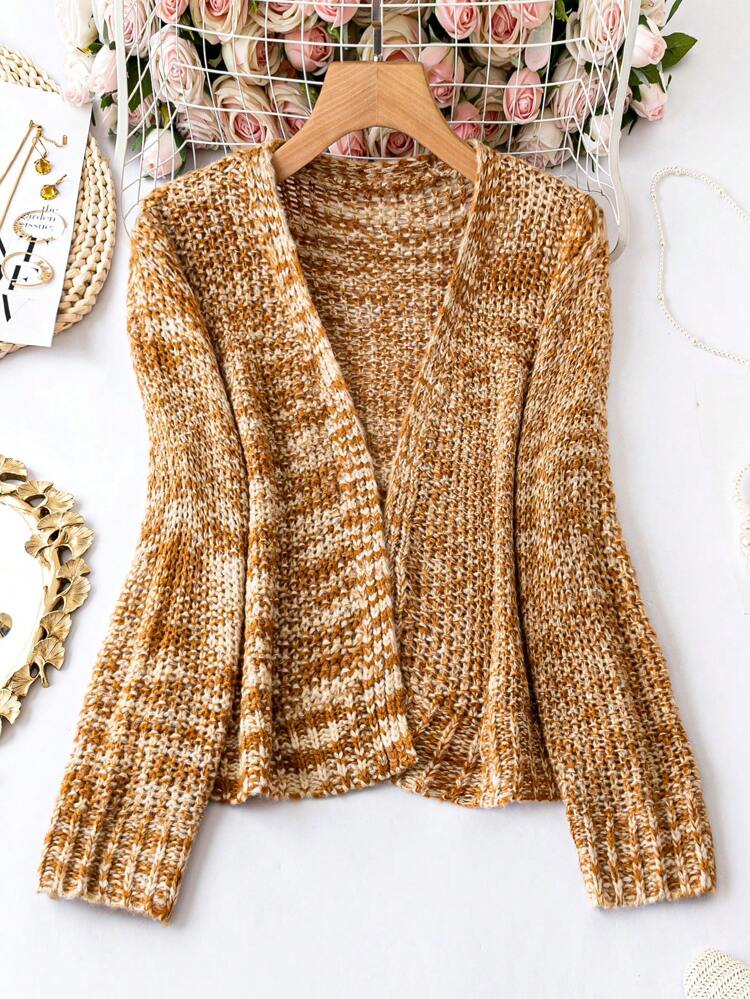 Plus Size Space Dye Casual Design Cardigan