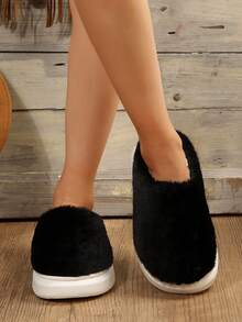 女性長毛絨家居拖鞋 - 黑色 - 查看 4