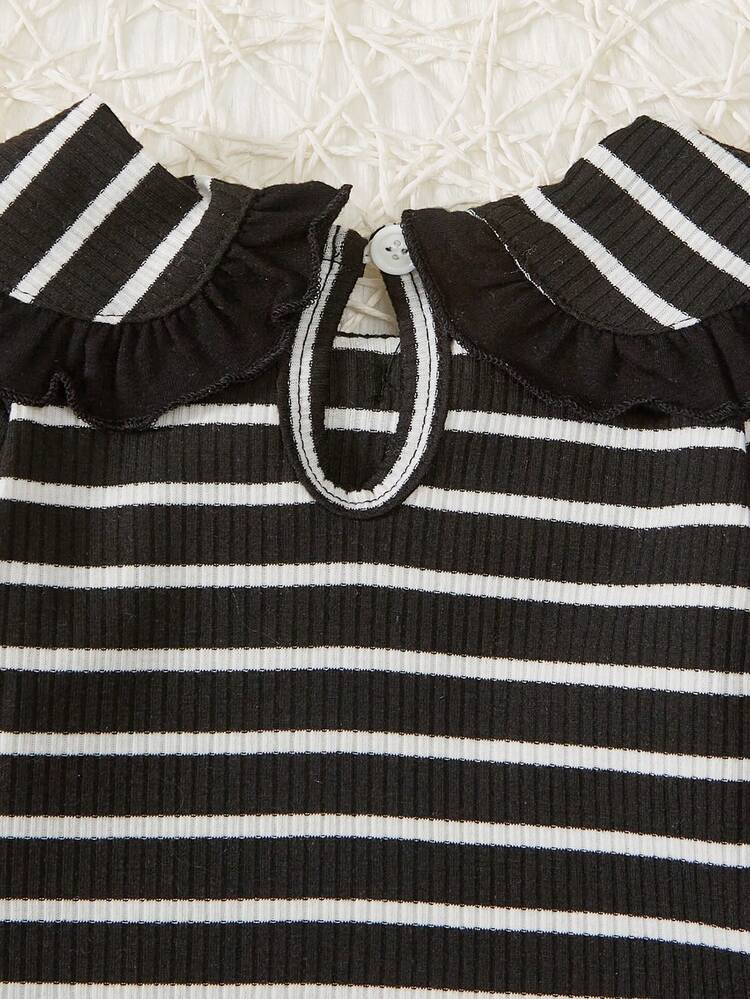 Baby Girl Striped Print Statement Collar Tee & Skirt