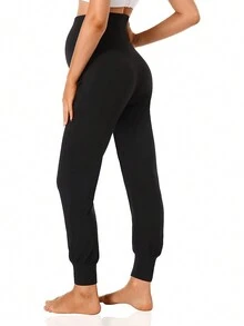 Maternity Wide Waistband Slant Pocket Pants - Black - View 2