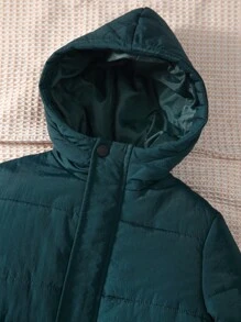 SHEIN 男童单件翻盖口袋拉链连帽棉服外套