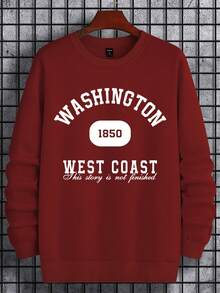 Manfinity Nam Đồ họa Chữ cái Lót nhiệt Áo nỉ - Màu Đỏ Sâu - Xem 5