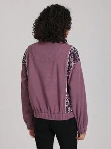 YI HSUAN Designer Contrast Graphic Print Half Zip Drop Shoulder Plush Sweatshirt - Multicolor - View 2