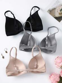 3pcs Solid Wireless Bra - Multicolor - View 2
