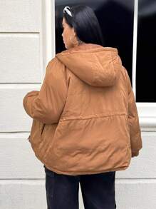 SHEIN EZwear Abrigo acolchado con capucha con cordón y cremallera, talla grande