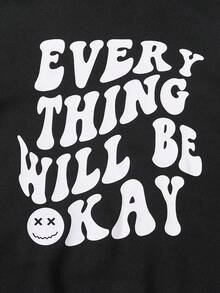 SHEIN Tween Boy Slogan Graphic Hoodie & Sweatpants - Black - View 3