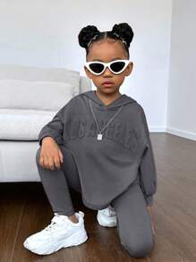 SHEIN Kleines Mädchen Leggings & Hoodie Drop Shoulder Buchstabe Prägung