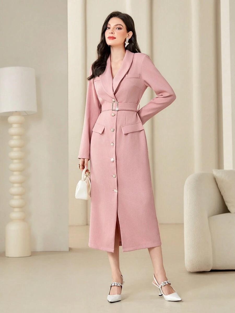 Modelyn 女式水晶裝飾腰帶西裝外套連衣裙