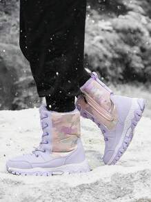 Của phụ nữ Ấm áp Và Dày lên Mùa Đông Giày bốt ngắn Với Lace-up Và Dây kéo Thiết kế , Hàn Quốc Phong cách Đúng mốt Toàn trận Bốt Tuyết Đối với Giải trí Mặc - Màu tím - Xem 2