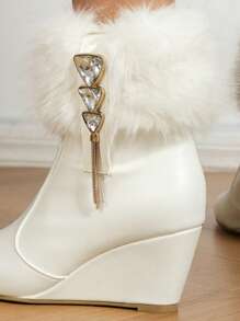 Women's Chunky Heeled Solid Color Ankle Boots With Fringe Detail