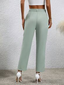 SHEIN Privé Pantalones cónicos unicolor con bolsillo oblicuo con cinturón - Verde - Ver 2