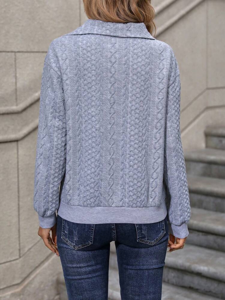 Solid Zip Detail Drop Shoulder Sweatshirt Fall Sweatshirt