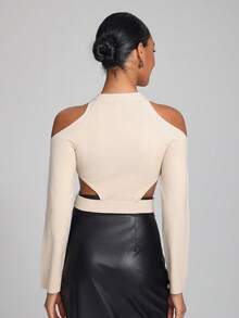 SK TroubleMaker Jersey de hombros descubiertos de cintura con abertura - Albaricoque - Ver 2