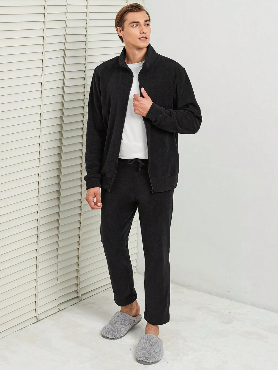 RueChic Men Zip Up Jacket & Pants - Black - View 1