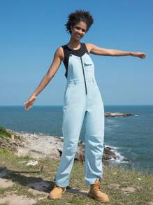 Gameset SHEIN Sport 1入組拉鍊前帶蓋口袋一入組式背帶褲