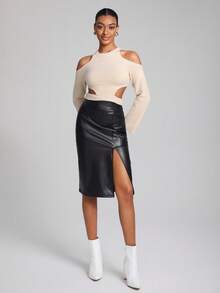 SK TroubleMaker Jersey de hombros descubiertos de cintura con abertura - Albaricoque - Ver 5