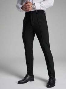 Manfinity Mode Men Solid Slant Pocket Suit Trousers - Black - View 3