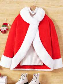 SHEIN Girl's (big) Patchwork Woolen Coat - Red - View 1