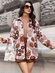 RueChic Women'S Floral Printed Drop Shoulder Open Front Cardigan - Multicolor - View 4