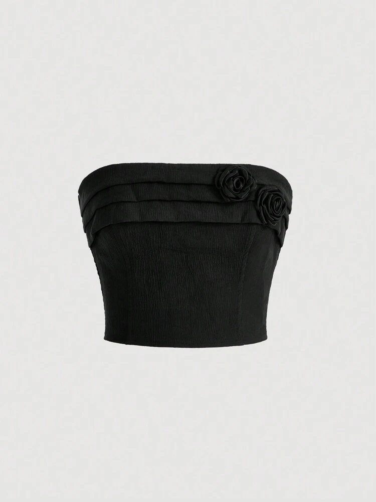 Stereo Flower Detail Crop Tube Top