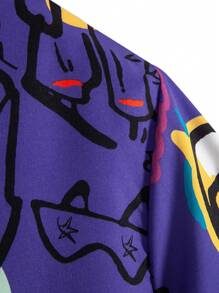 Manfinity EMRG Men Graffiti Print Button Up Shirt - Purple - View 7