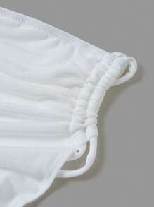 SHEIN EZwear Top bandeau unicolor fruncido lateral de espalda abierta con cordón - Blanco - Ver 6