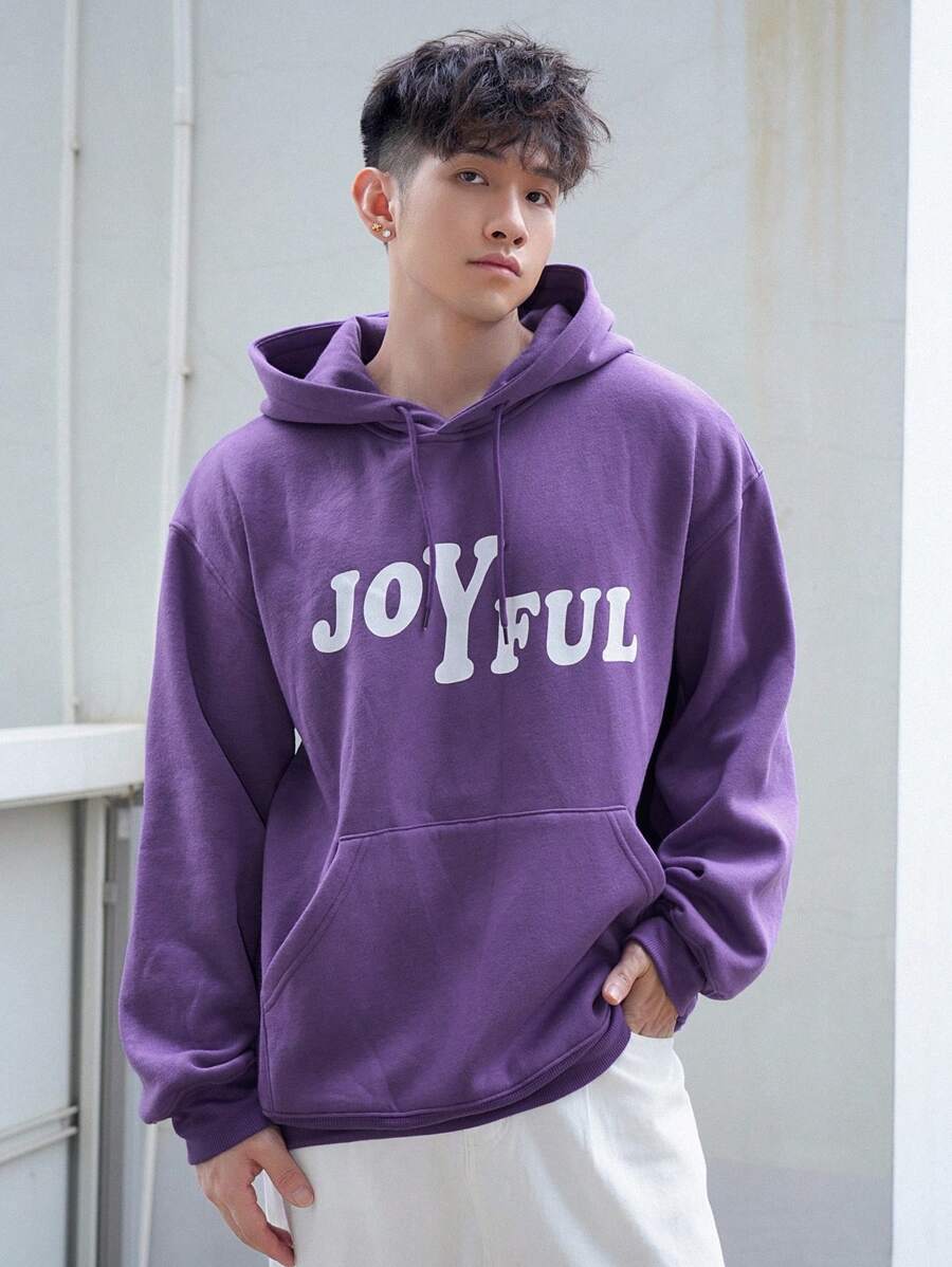DAZY Nam Đồ họa Chữ cái Túi kangaroo Dây rút Hoodie - Màu tím - Xem 1