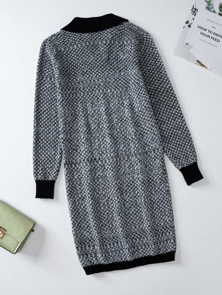 Teen Girl Allover Pattern Contrast Trim Sweater Dress