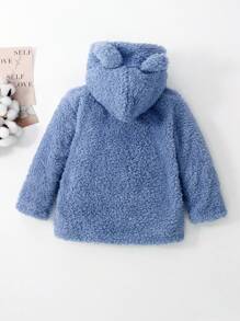 Young Boy 3D Ear Design Hooded Teddy Coat - Blue - View 2