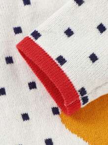 Baby Girl Heart & Striped Pattern Keyhole Back Sweater Dress - White - View 4