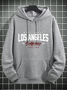 Nam Đồ họa Chữ cái Túi kangaroo Dây rút Hoodie - Xám - Xem 3