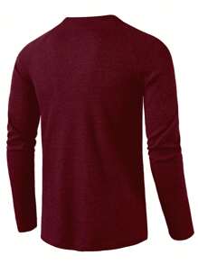Manfinity Homme Camiseta de manga raglán con botones a la mitad, otoño - Burdeos - Ver 2