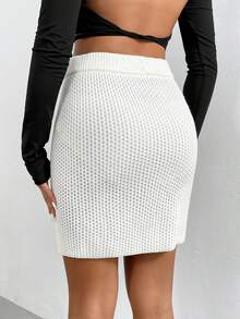 SHEIN Unity Falda de punto con diseño de botón - Beis - Ver 2