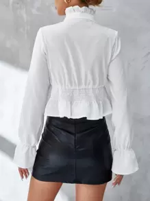 Aveloria Flounce Sleeve Frill Trim Peplum Blouse - White - View 2