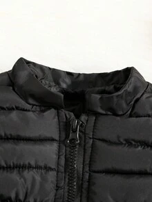 SHEIN Young Girl 1pc Ruffle Trim Zipper Vest Padded Coat - Black - View 4