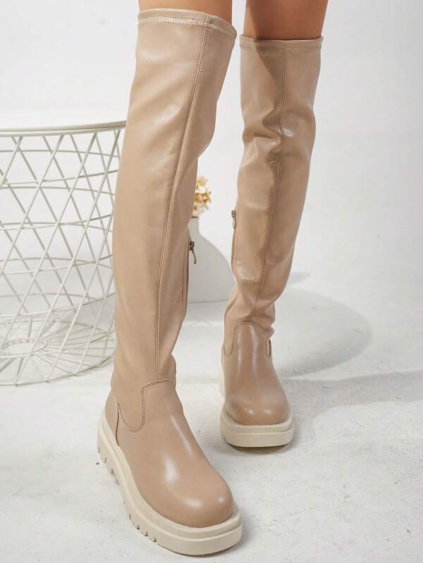 Fashionable Casual Knee High Boots With Side Zipper For Women SHEIN USA
