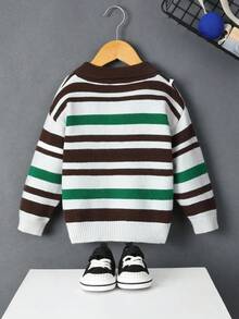 SHEIN Chico joven Jersey con patrón de rayas de cuello polo de hombros caídos - Multicolor - Ver 2