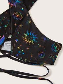 SHEIN ICON 星空圖案十字交叉後背繫帶掛脖上衣 - 橘色 - 查看 4