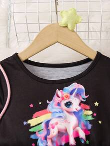 女小童獨角獸印花漸層洋裝 - 彩色 - 查看 3