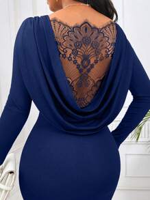 SHEIN Slayr Của phụ nữ Không lưng Ren Váy bodycon - Màu xanh lam - Xem 5