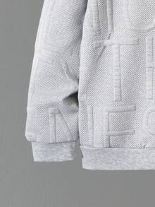 SHEIN Tween Boy Patched Detail Letter Embossed Mock-neck Sweatshirt & Sweatpants - Grey - View 3